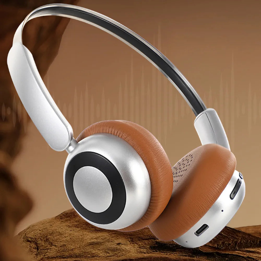 Wireless Bluetooth 5.4 Retro Headset HD Calls Noise Cancellation 80H Battery Life Headphones Retractable Lightweight Hifi Earbud