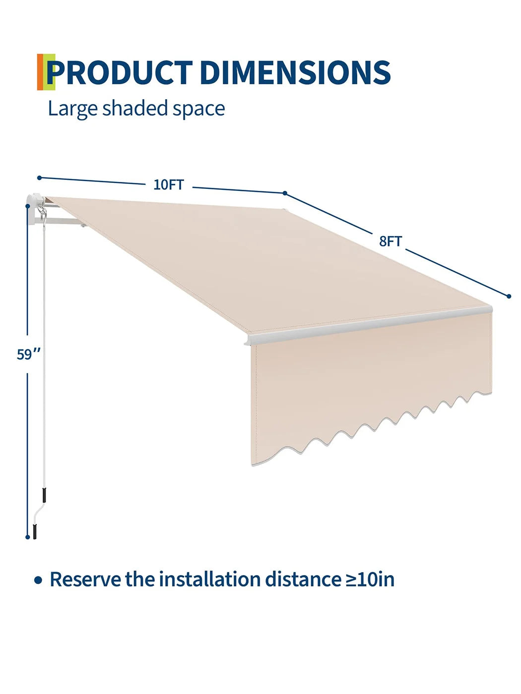 3x2.5m Retractable Patio Awning, Manual Crank Sun Shade With Waterproof Uv50+ Fabric & Aluminum Frame For Balcony Garden Outdoor