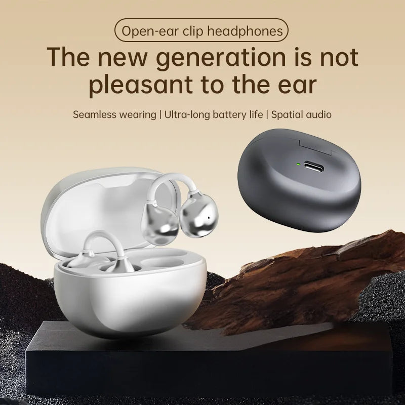 Ear Clip Earbuds Open Ear Wireless Earphones Bluetooth 6.0 Clip On Sports Headphones Super Bass IP55 Ear Buds HiFi Music Headset