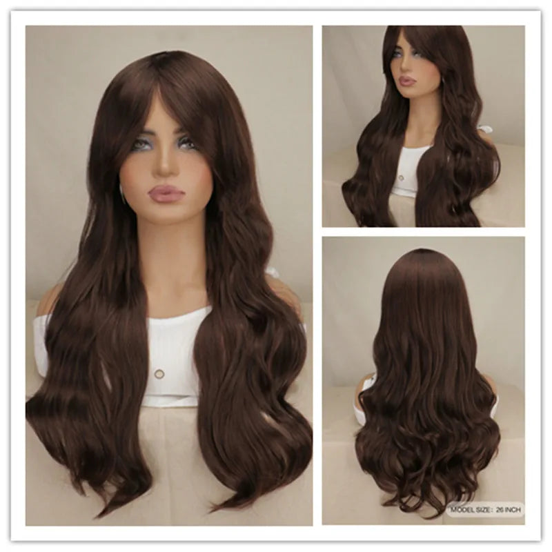 Long Black Wavy Hair Wigs for Women Natural Synthetic Curly Wig Heat Resistant Fiber Wigs for Daily Cosplay