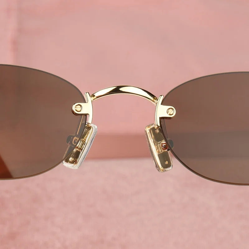 New Oval Rimless Sunglasses For Women Brand Desinger Fashion Ladies Small Eyeglasses Girls Travel Driving Goggles SUN GLASSES