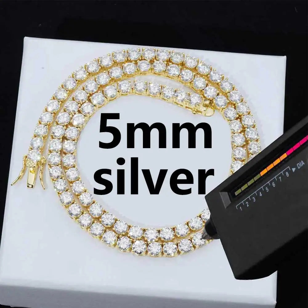 925 Sterling Silver Vvs Moissanite Tennis Chain Fine Jewelry 3mm 4mm 5mm Iced Out Diamond Tennis Chain Necklace For Men Women