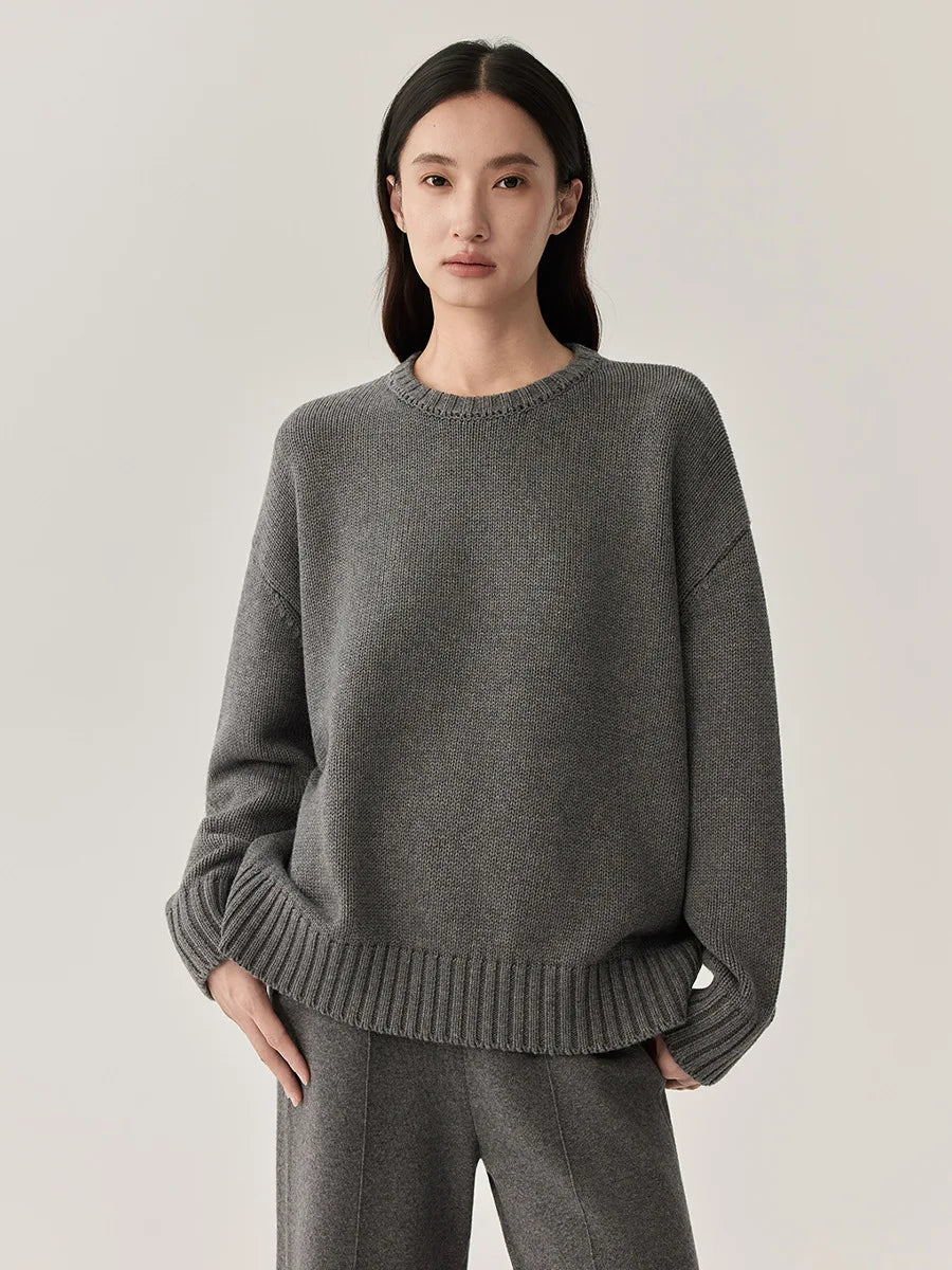 Naizaiga  50% sheep wool  50% cotton O-neck long sleeve thicken solid gray black blue red oversize women sweaters pullover JFY24