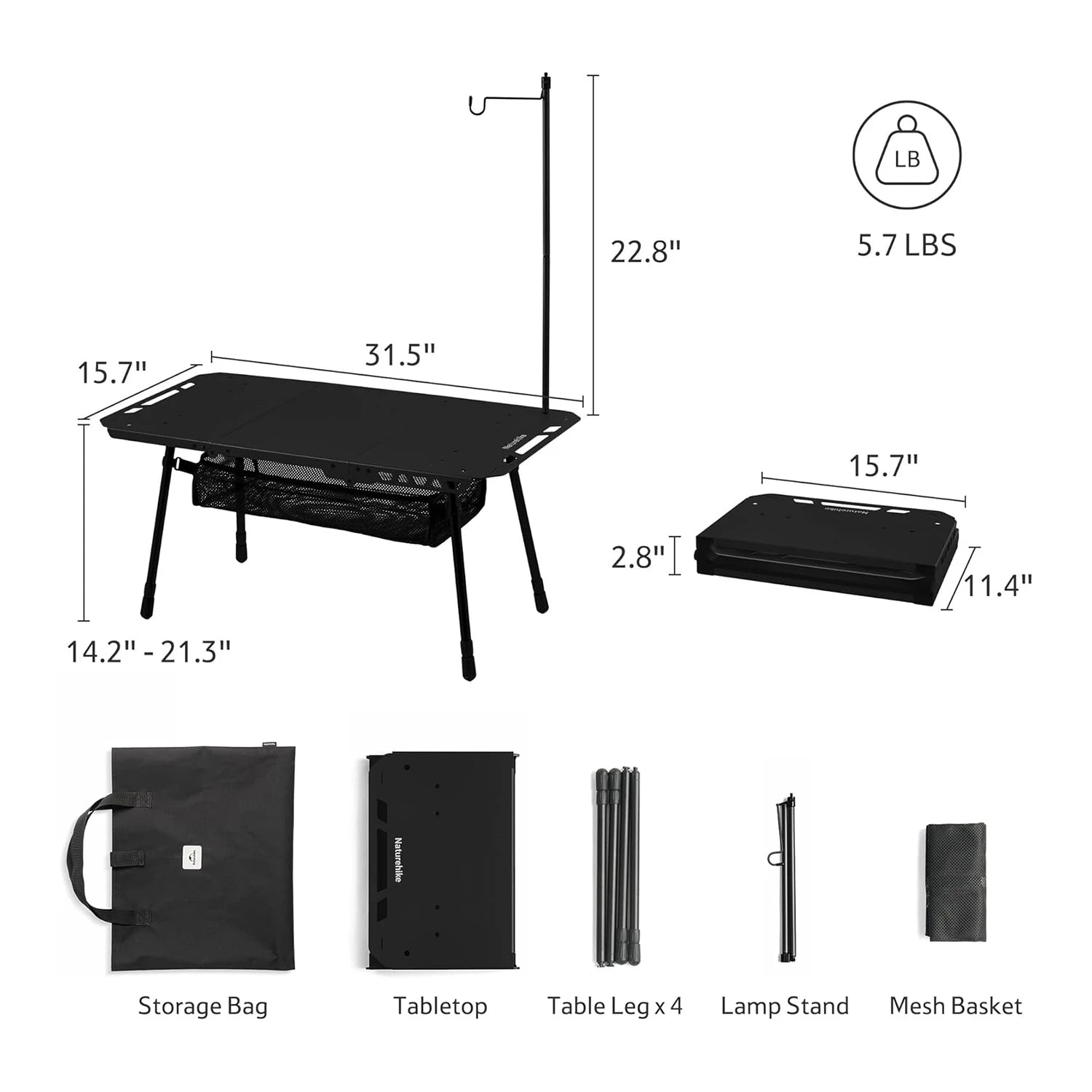 Naturehike H02 IGT Table Camping Multifunctional Tactical Table Height Adjustable Desk Kitchen Folding Table BBQ Picnic