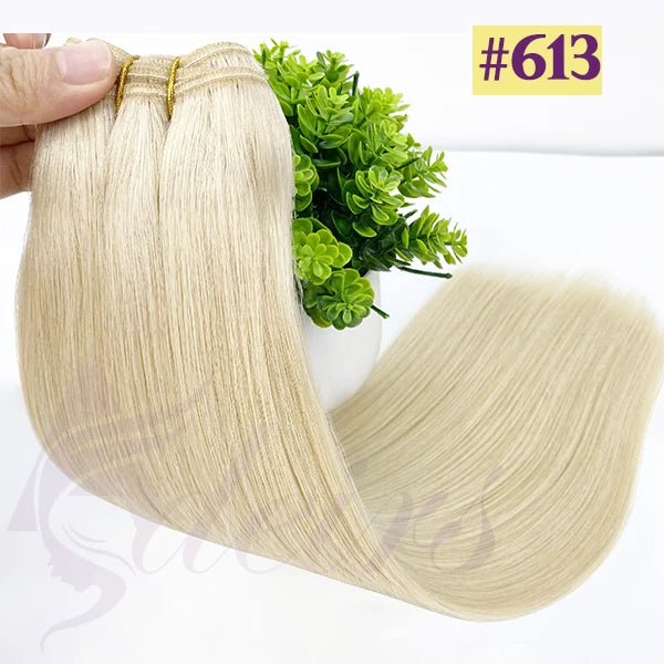 ADEIRS Straight Human Hair Weft Bundles European Remy Natural Human Hair Extension 14"-24" Can Curly Double Hair Weaves Blonde