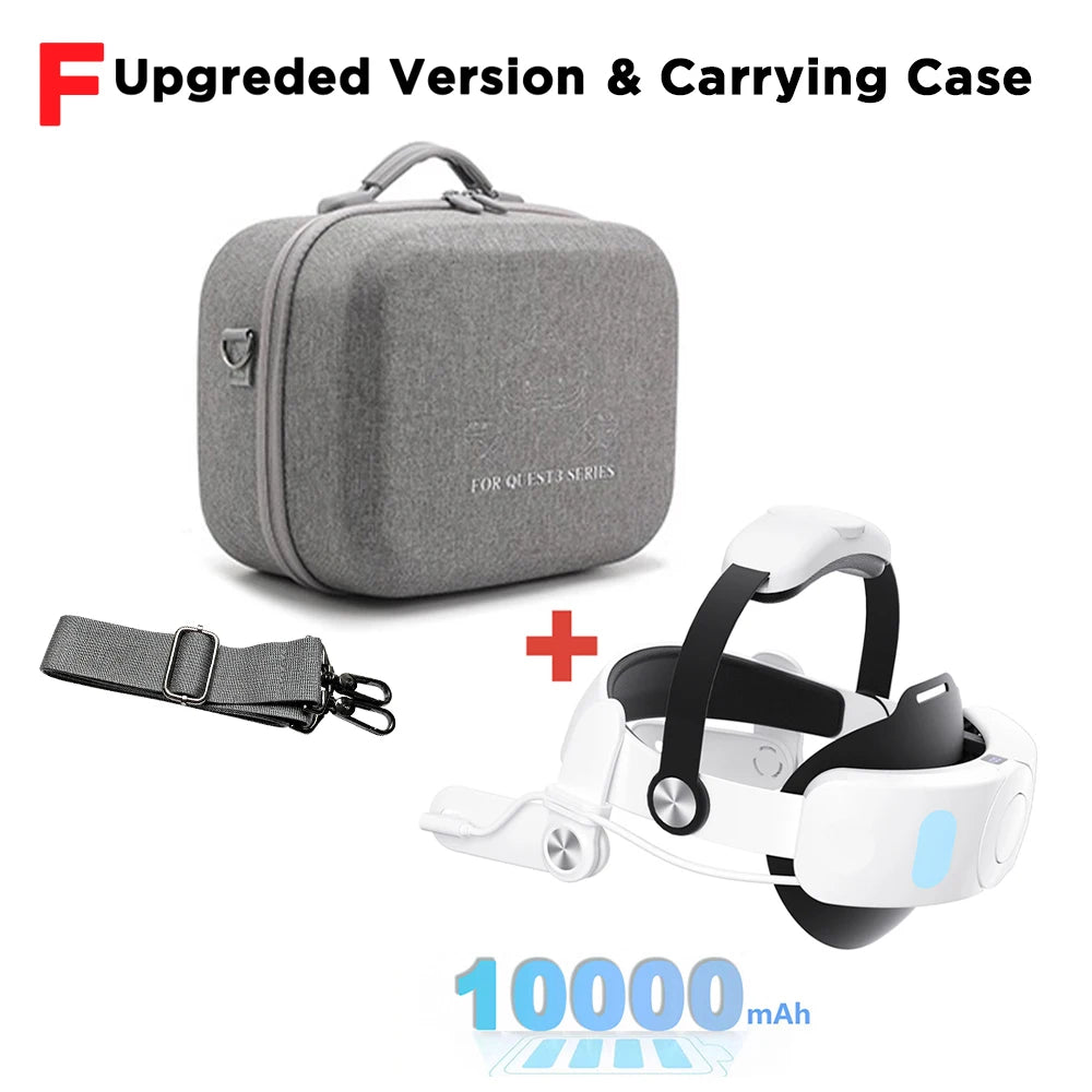 10000mAh Battery Comfort Head Strap For Meta Quest 3/3s Replacement Elite Strap PD18W Charging Enhanced Playtime, Carrying Case