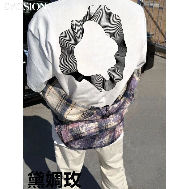 Men T-shirt Summer New Design Geometric Printed Short Sleeved Cotton High Quality Loose Round Neck Half Sleeve Plus Size 4XL