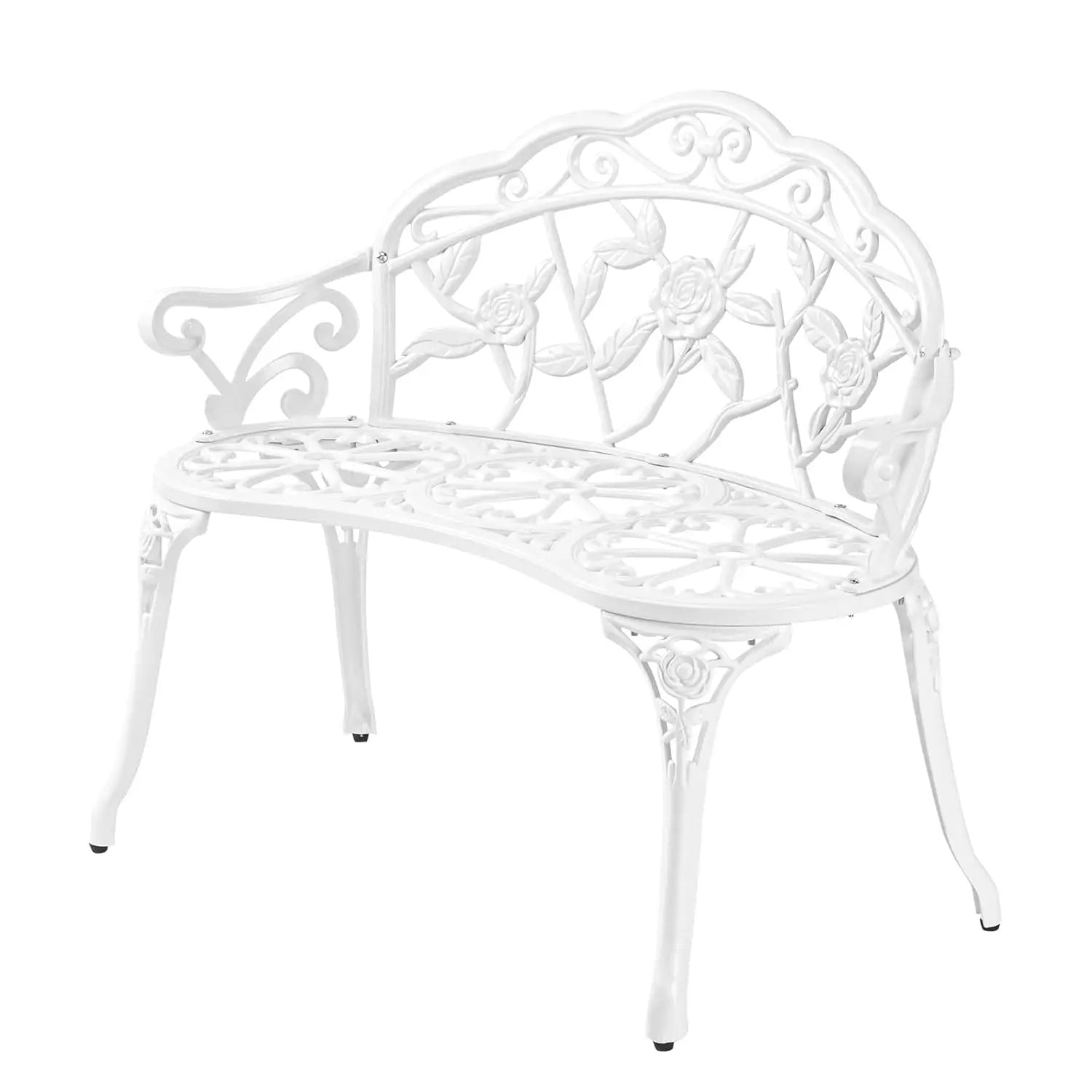 38.5" Patio Park Garden Outdoor Metal Rose Bench, 2-Person Cast Iron Cast Aluminium Frame Antique Finish, Customized