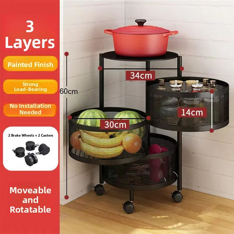 Home Use Rotating Multi-Layer Mobile Storage Ra Frie  Vegetable Fruit Storage elf Kitchen Organization No Installation
