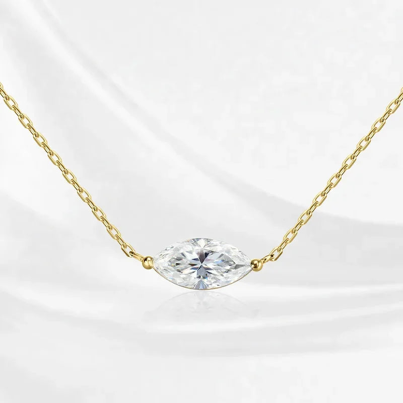 Smyoue 18k Plated Marquise Cut Moissanite Tennis Necklace for Women Choker Lab Diamond D Color Chain 925 Sterling Silver Jewelry