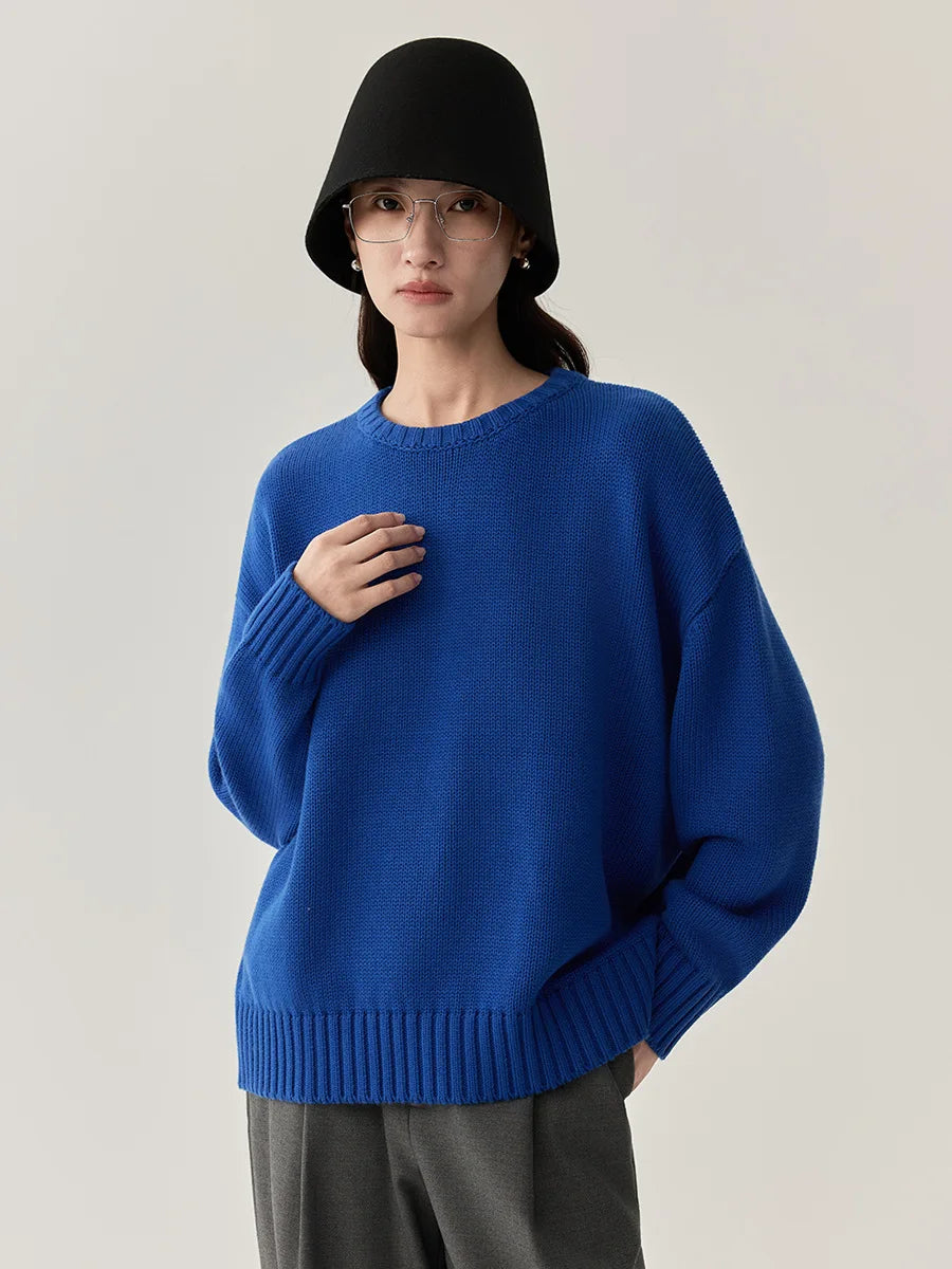 Naizaiga  50% sheep wool  50% cotton O-neck long sleeve thicken solid gray black blue red oversize women sweaters pullover JFY24