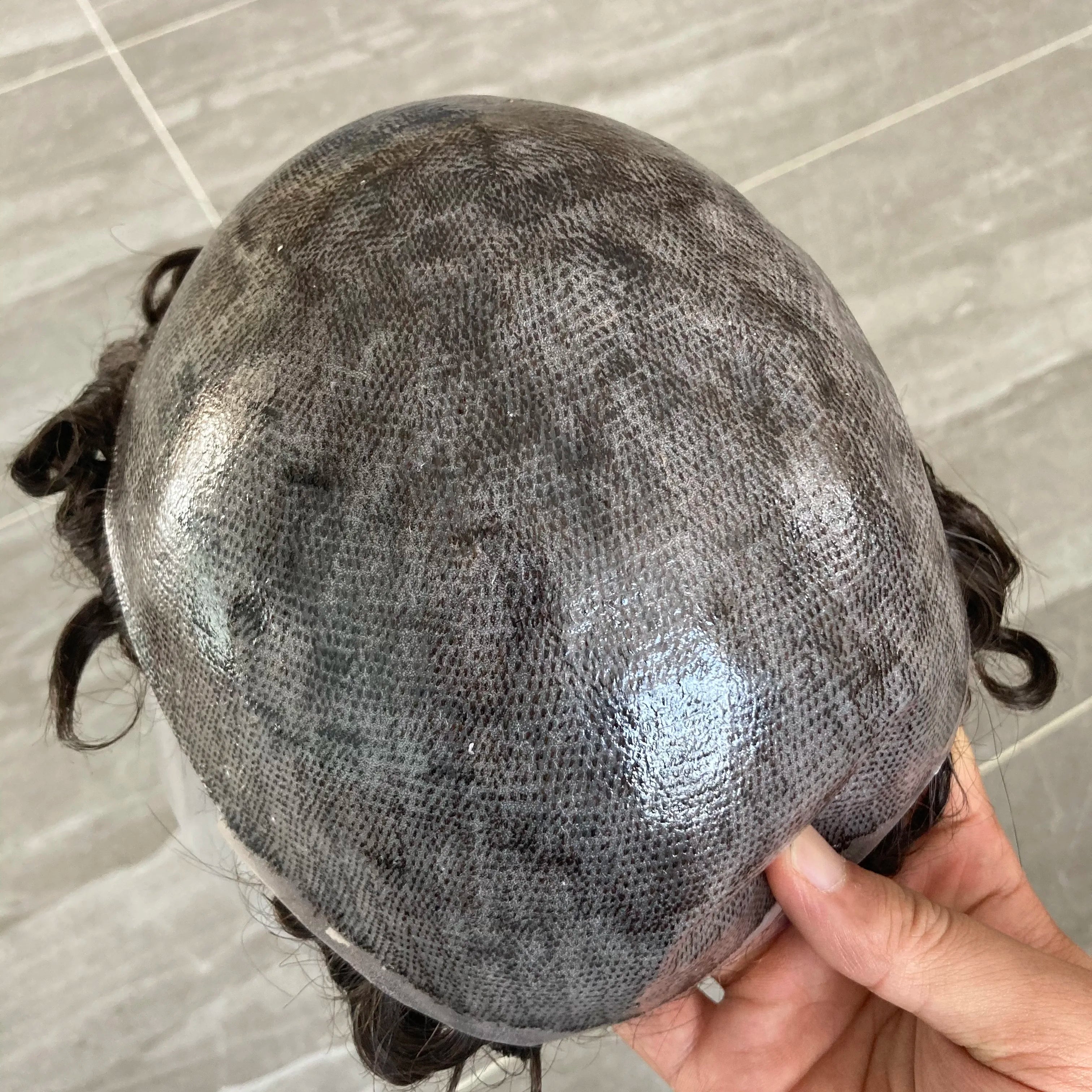 Full Skin 26mm Natural Curly Hair Toupee for Men Machine Injected Cheap Curly Hair Capillary Prosthesis Hair Replacement Wig