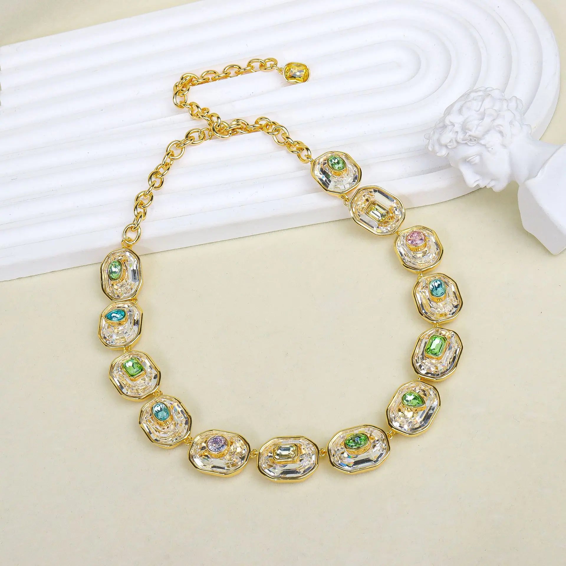 Delicate Crystal Beaded Necklace Earrings Bracelet Gift Set, High-End Fashion Jewelry Collection for Women,work to dinner piece