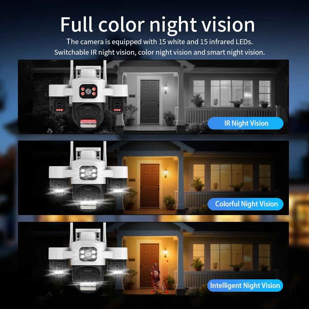 ICsee15MP Security Camera 3-HD Screen PTZ Outdoor WiFi IP Cam with Auto Tracking IP66 Waterproof 2-Way Audio CCTV Surveillance