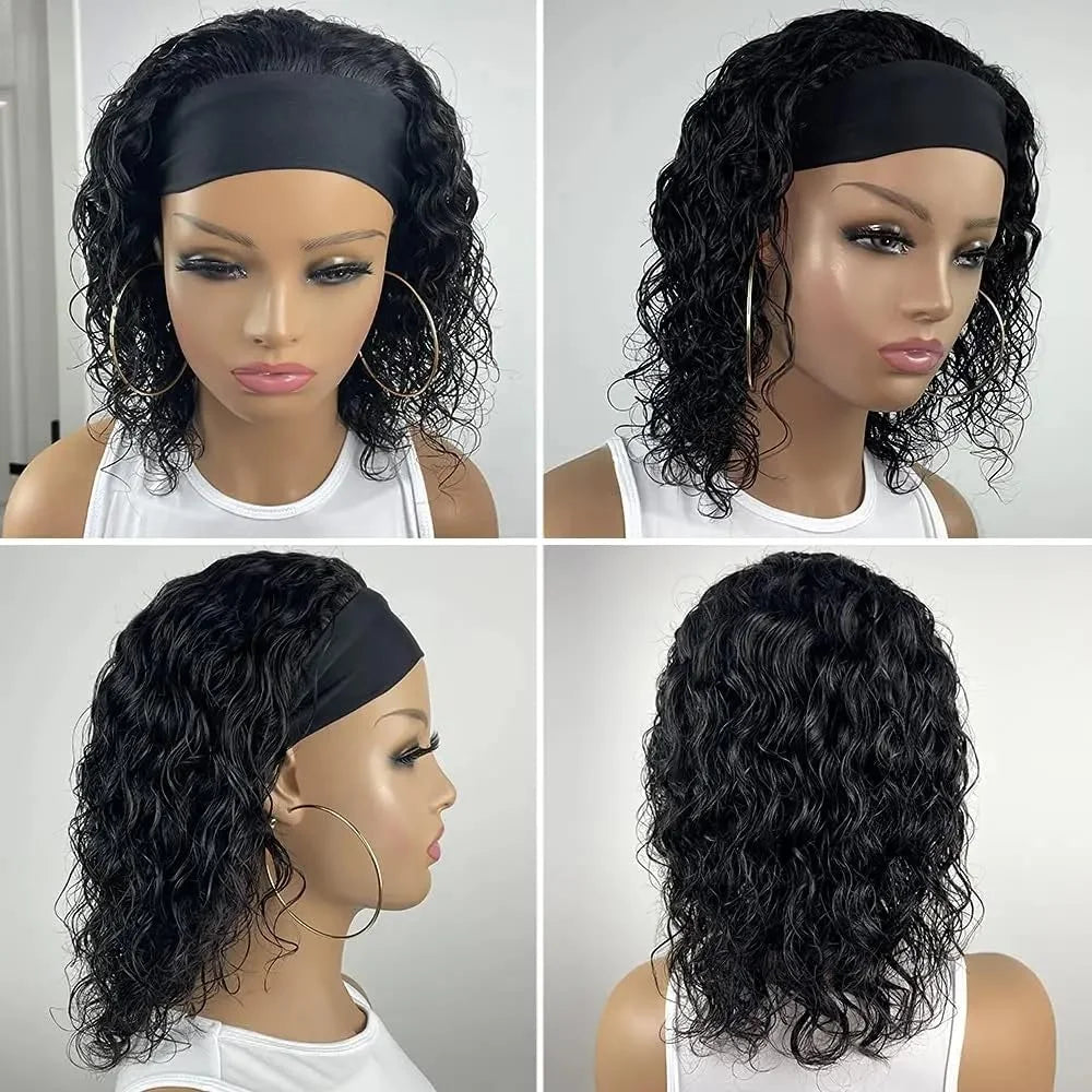 Curly Human Hair Wigs Glueless Wear and go Wigs Headband Wigs Human Hair Full Machine Made Wig Beginner Friendly Wigs