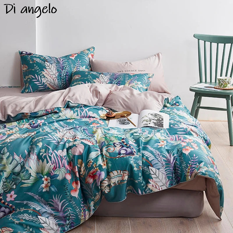 600TC Egyptian Cotton RU Europe RU Double Flower Digital Printing Bedding Sets, Bed Linen Duvet Cover Set Bed Sheet,Pillowcase#/