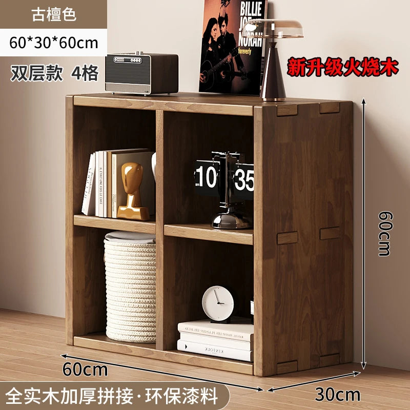 Solid Wood Short Bookshelf Floor Storage Cabinet Grid Organizer Shelf for Living Room Home & Kindergarten Display Unit