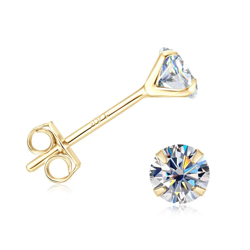 Anziw Solid Gold 14K Earrings Classic 3mm/4mm/5mm/6mm D Color Round Cut Moissanite Stud Earrings for Women Men Jewelry Certified