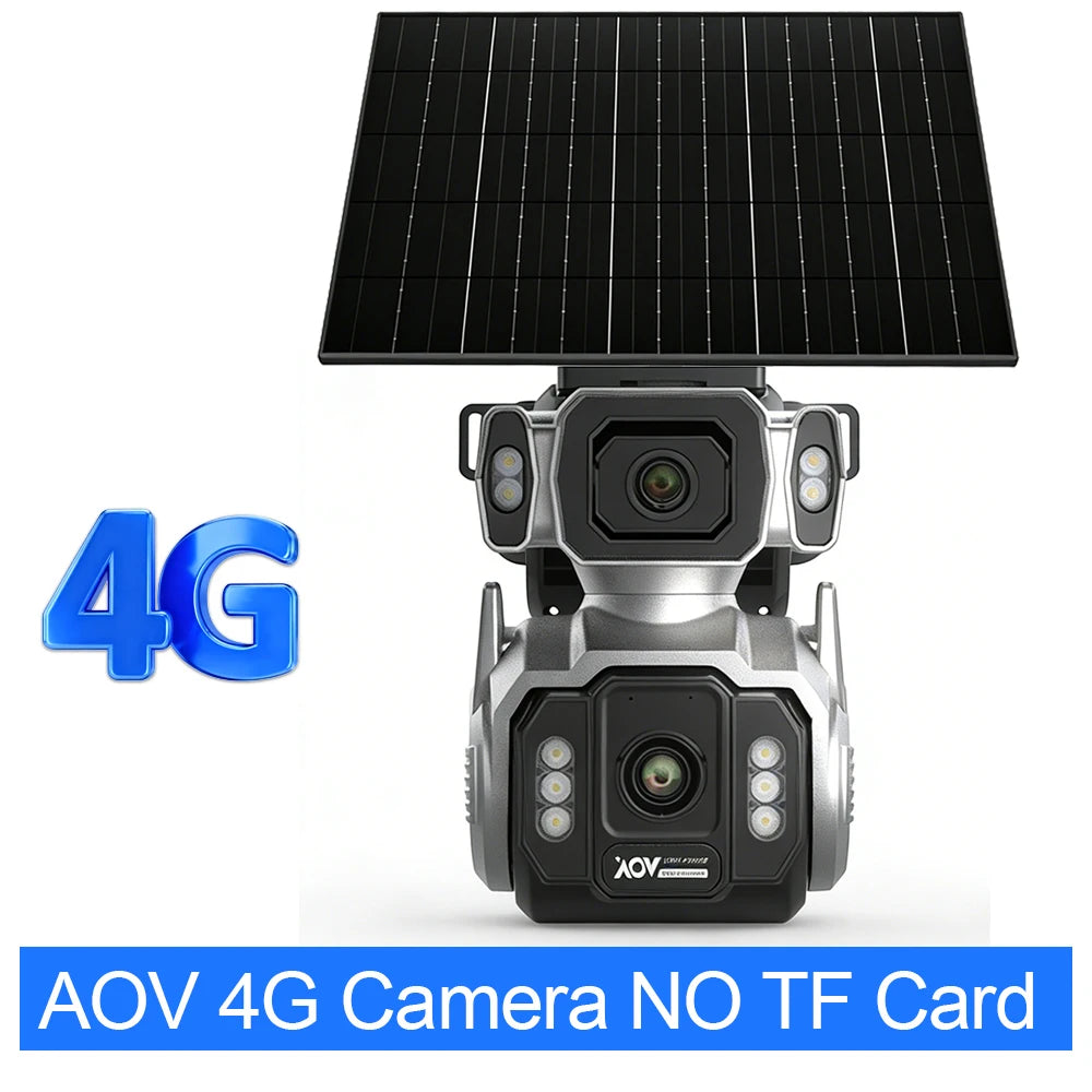 10MP 4G AOV Solar Cameras 12X Optical Zoom Dual Screen Outdoor Security Cameras 24/7 Video Recording Auto Tracking CCTV Hieasy
