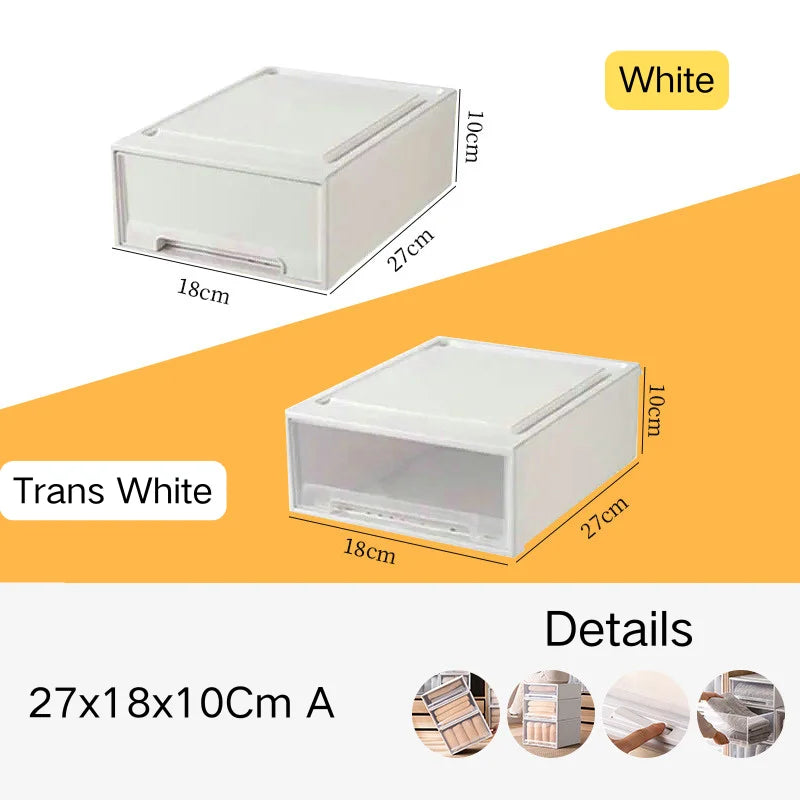 Household Stacking Storage Drawer Boxes Large Capacity Wardrobe Drawer Organizer Plastic Clear Clothes Container With Lids