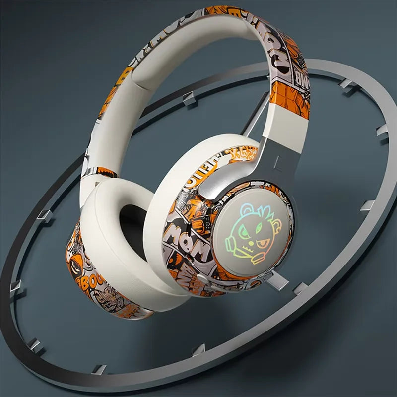 Bluetooth 5.3 Gaming Wireless Headset, Low Latency, Noise Cancelling Mic, RGB Light, Over-ear Headphones for PC