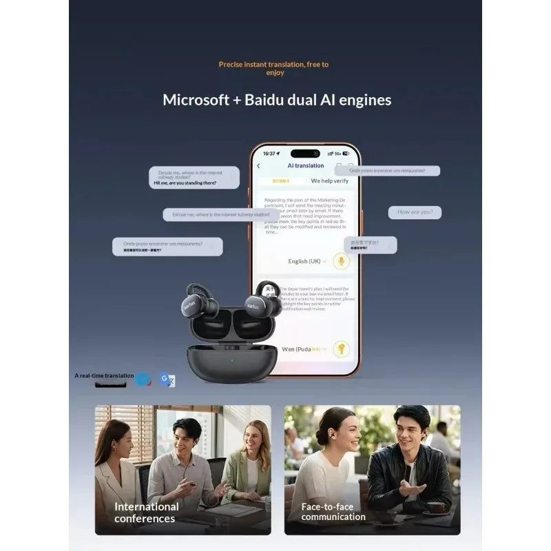 EarFun Clip 2 Open Wireless Earbuds Bluetooth 6.0 AI Real Time Translation Hi-Res IP55 Waterproof Long Battery Life Headphones