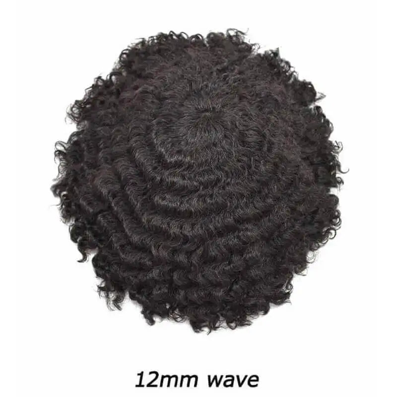 4mm Wave Afro Human Hair Wigs for Men Thin Skin Curly Male Toupee Human Hair PU 0.14cm Man's Wigs Capillary With Knots Natural