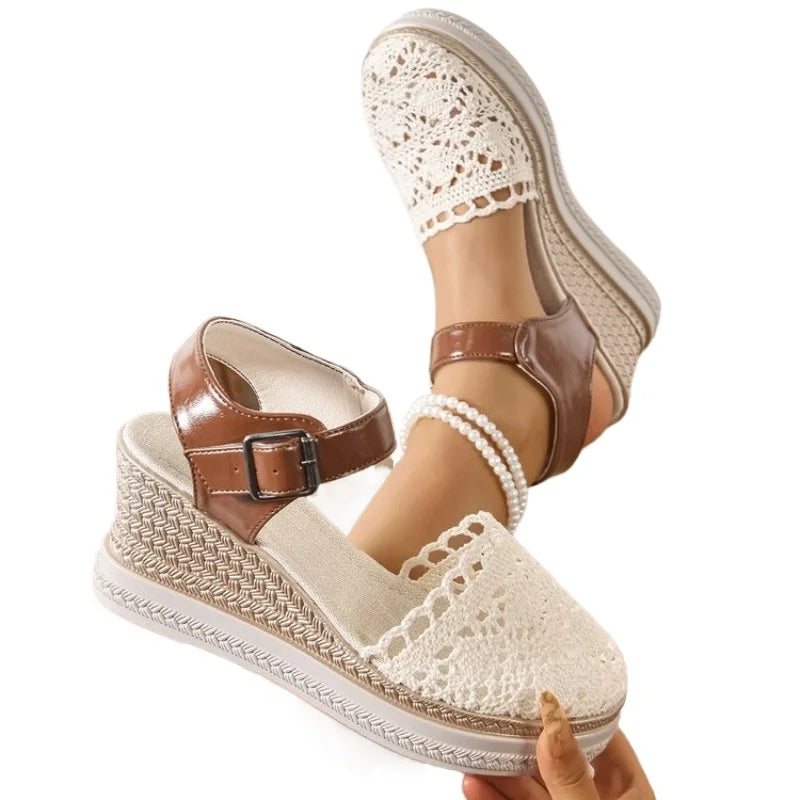 Women Sandals 2025 Summer New Fashion Canvas Wedge Sandals Casual Espadrilles Fashion Platform Woman Sandals Zapatos De Mujer