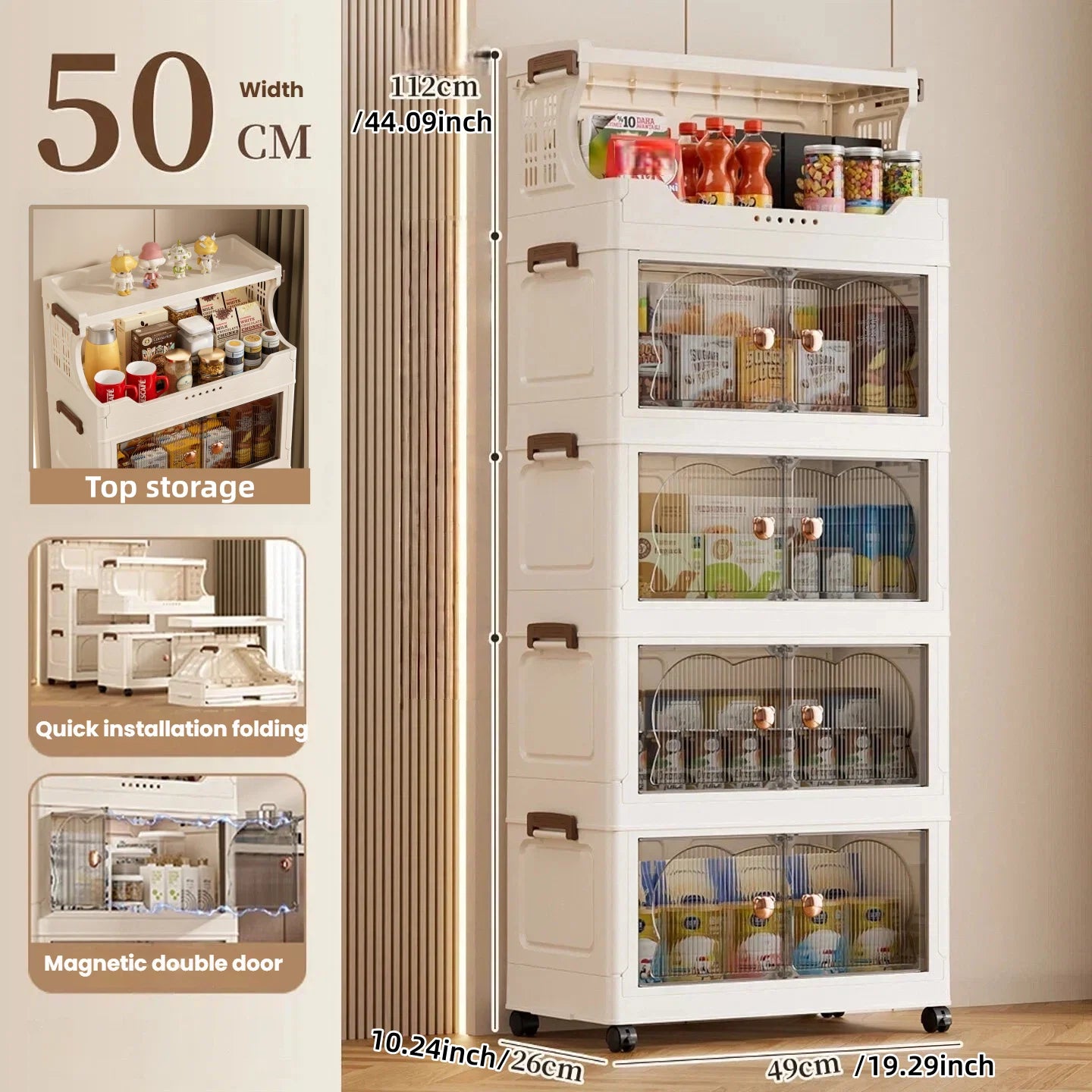 Snack storage shelf, large floor cart for the living room, toy organizing folding cabinet, movable household storage box