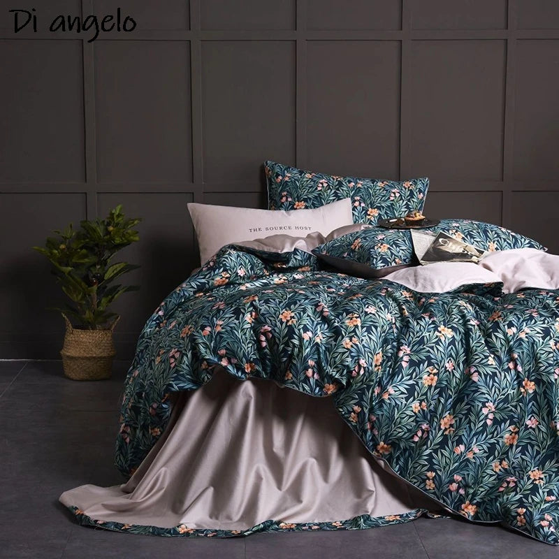 600TC Egyptian Cotton RU Europe RU Double Flower Digital Printing Bedding Sets, Bed Linen Duvet Cover Set Bed Sheet,Pillowcase#/