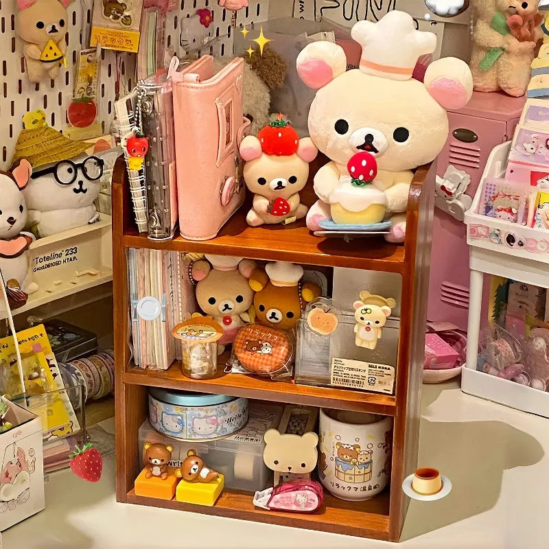 Dormitory Desktop Storage Rack Organizer Wood Retro Storage Cabinet Cosmetics Storage Box Table Multi-layer Figurines Organizing