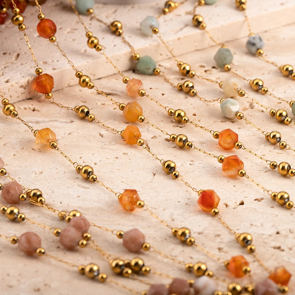 0.5 Meter 1 Meter Stainless Steel Irregular Stone Beaded Chain for DIY Boho Necklaces Handmade Bracelets Jewelry Making Supplies