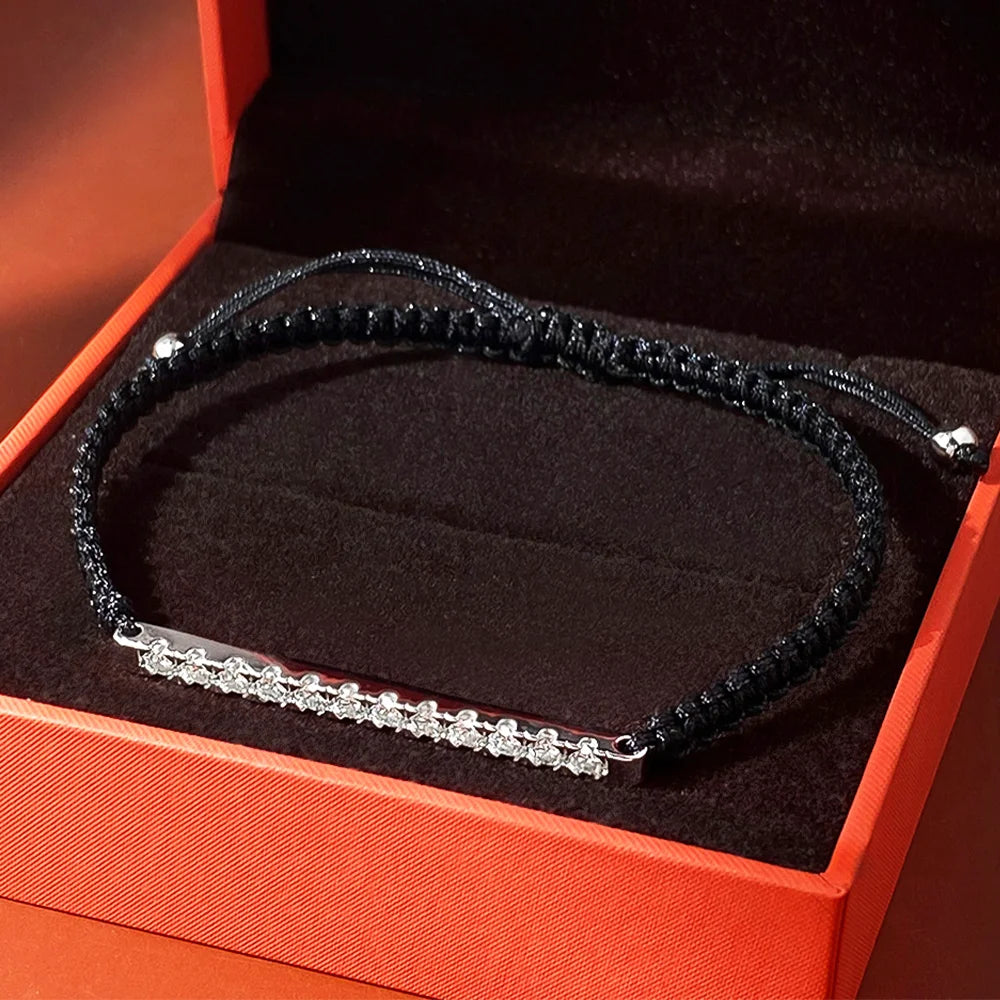 OEVAS 2/3mm Full Moissanite Bracelet for Women S925 Silver Lab Diamond Adjustable Braided Rope Chain Party Fine Jewelry Gift