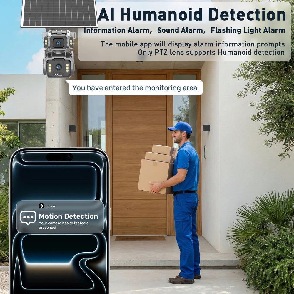 10MP 4G AOV Solar Cameras 12X Optical Zoom Dual Screen Outdoor Security Cameras 24/7 Video Recording Auto Tracking CCTV Hieasy