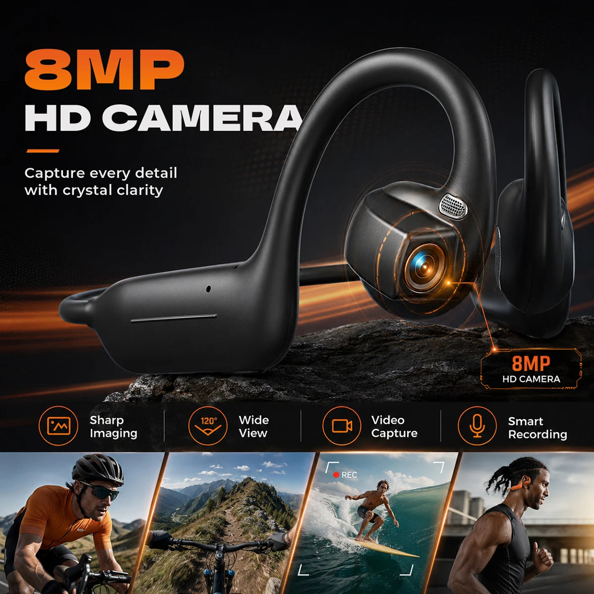 Bone Conduction Bluetooth Earphones 8MP HD Camera  Wireless Earbuds AI Assistant Translation Object Recognition Headphones E12