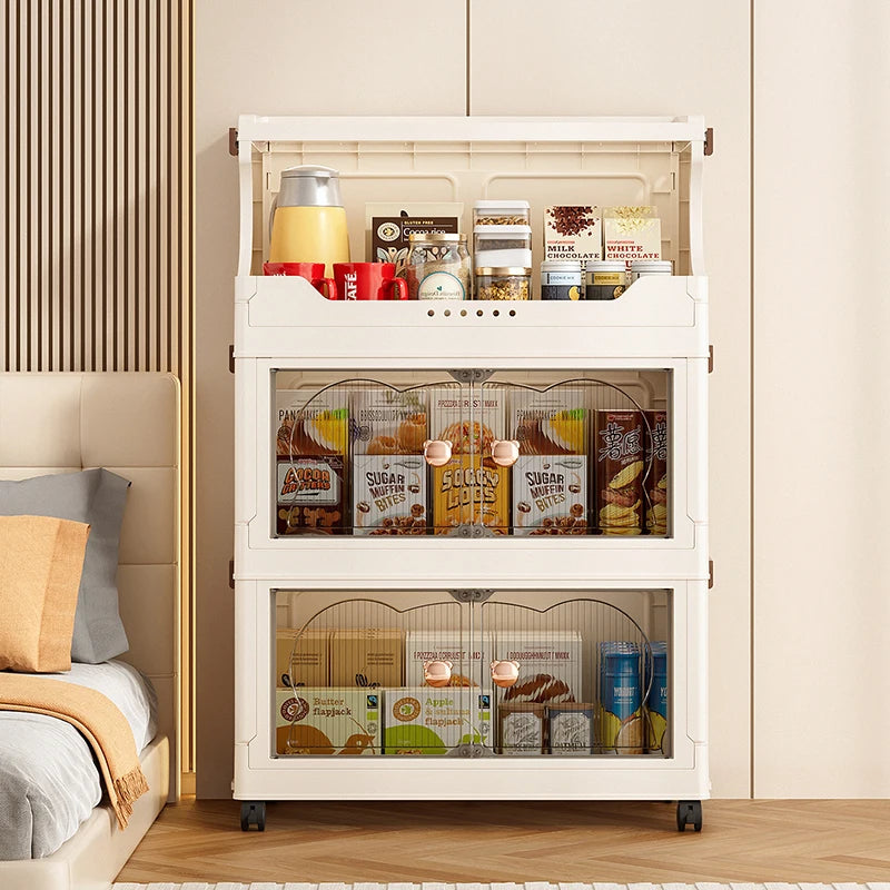 Snack storage shelf, large floor cart for the living room, toy organizing folding cabinet, movable household storage box