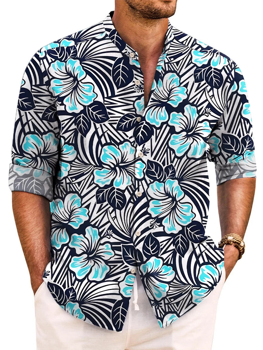 Mens Red Floral Print Long Sleeve Shirt 2023 Fashion Design Luxury Long Sleeve Tops Mens Four Seasons Button Lapel Shirt
