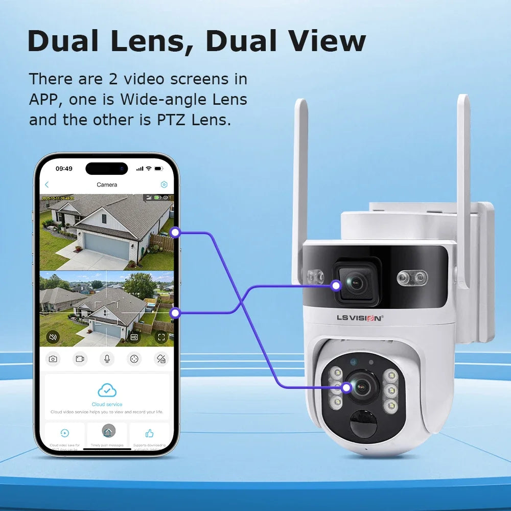 LS VISION Outdoor Surveillance Camera Wifi Security Cameras 4G 24/7 Recording AOV+PIR Human Detection Auto Tracking UBOX Pro