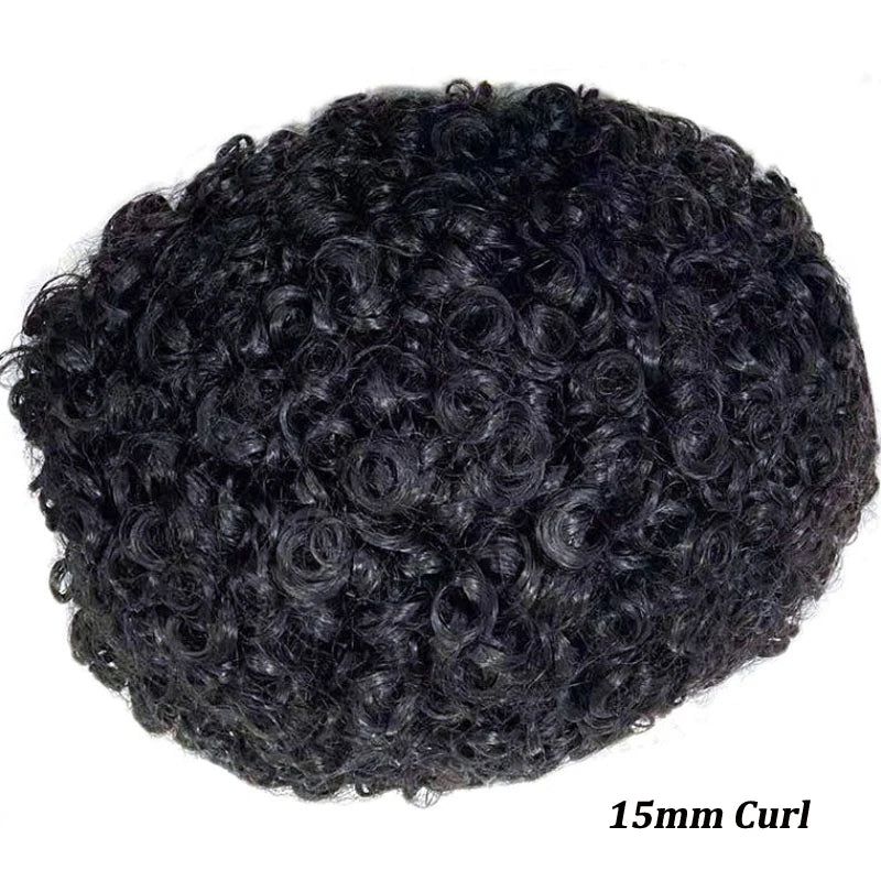 4mm Wave Afro Human Hair Wigs for Men Thin Skin Curly Male Toupee Human Hair PU 0.14cm Man's Wigs Capillary With Knots Natural