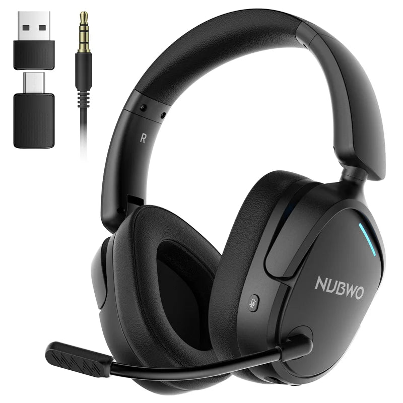 NUBWO Wireless Gaming Headset Dual 2.4G & Bluetooth Simultaneous Gaming Headphones Noise-Canceling Mic Comfortable Foldable