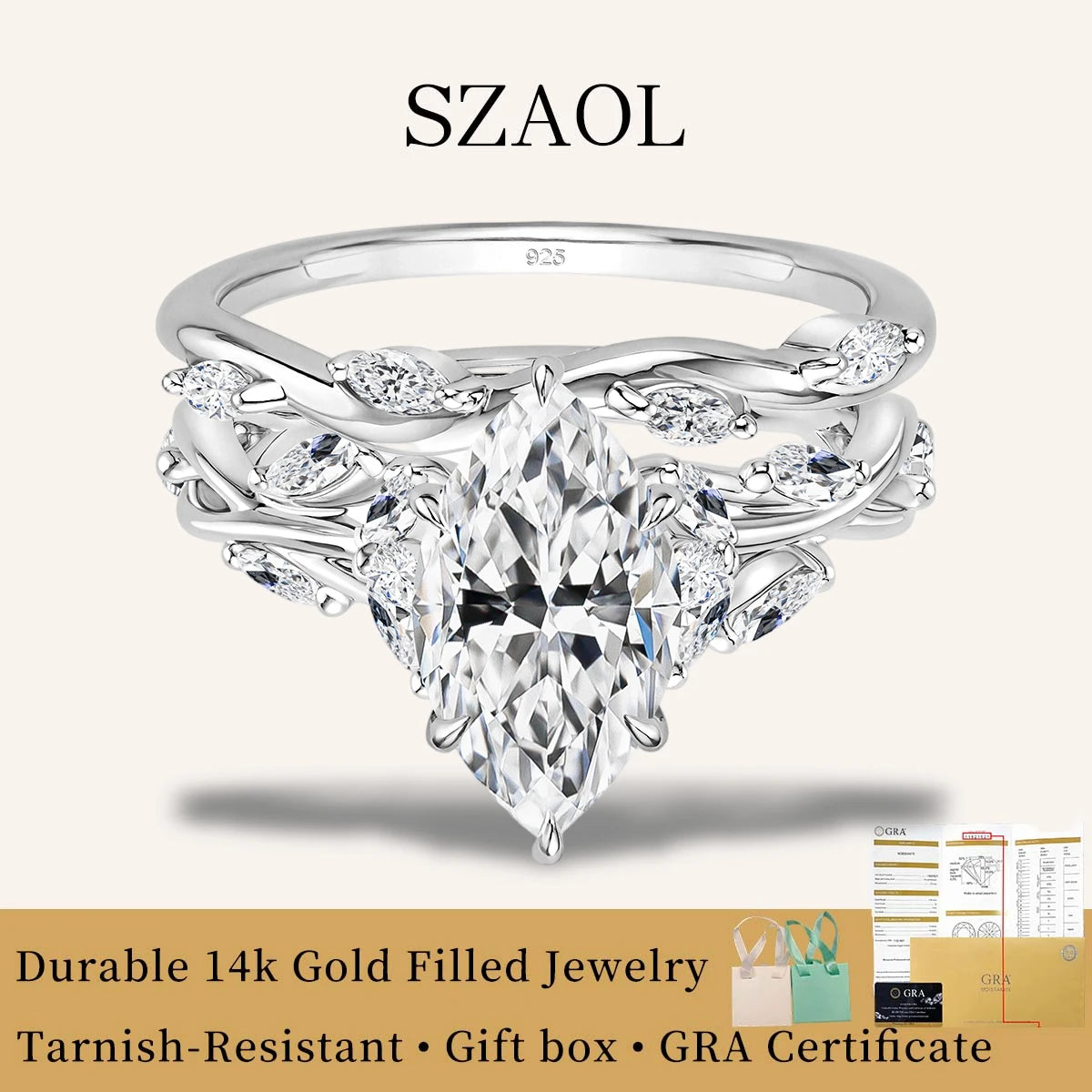 Luxury Quality 14K Gold Filled 3CT Marquise Cut Moissanite Wedding Ring D Color Certified Silver 925 Anniversary Jewelry for her