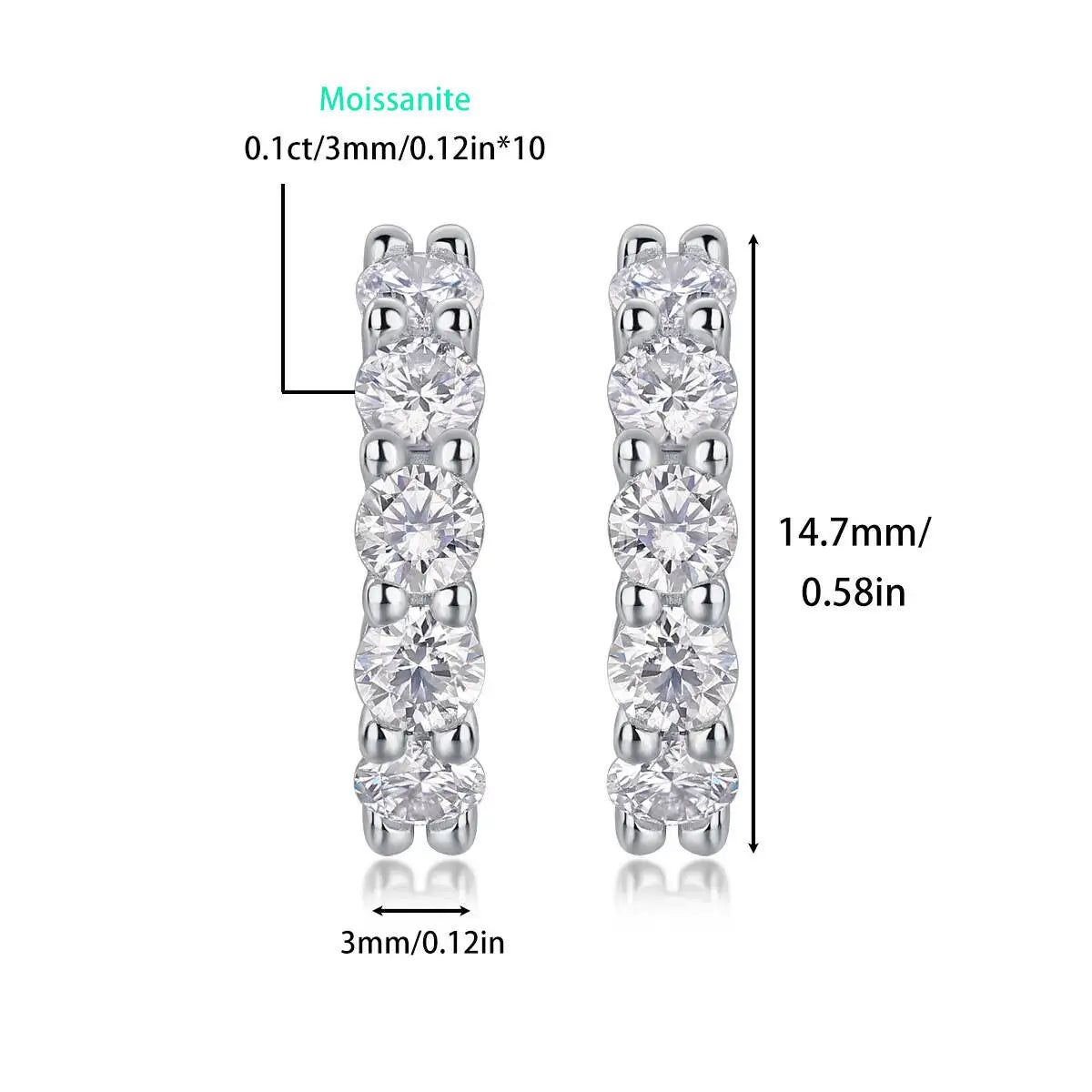 TY 3mm D Color Moissanite Earrings 925 Sterling Sliver Plated White Gold Hoop Earring For Women Wedding Party Fine Jewelry Gift