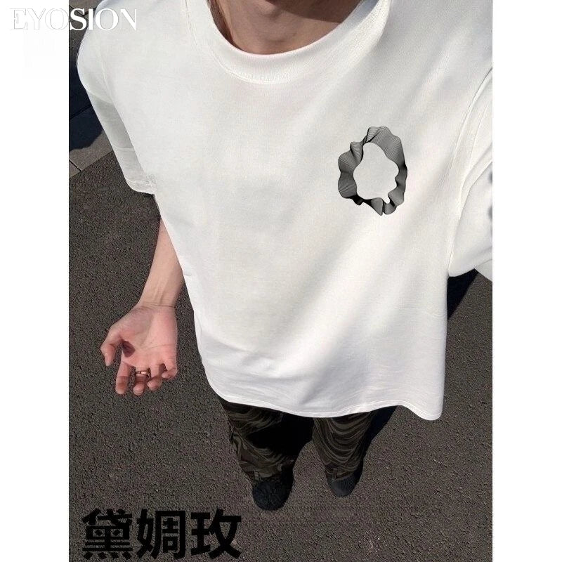 Men T-shirt Summer New Design Geometric Printed Short Sleeved Cotton High Quality Loose Round Neck Half Sleeve Plus Size 4XL