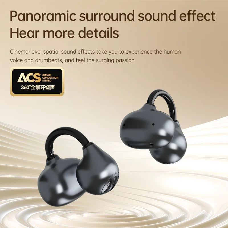 Ear Clip Earbuds Open Ear Wireless Earphones Bluetooth 6.0 Clip On Sports Headphones Super Bass IP55 Ear Buds HiFi Music Headset