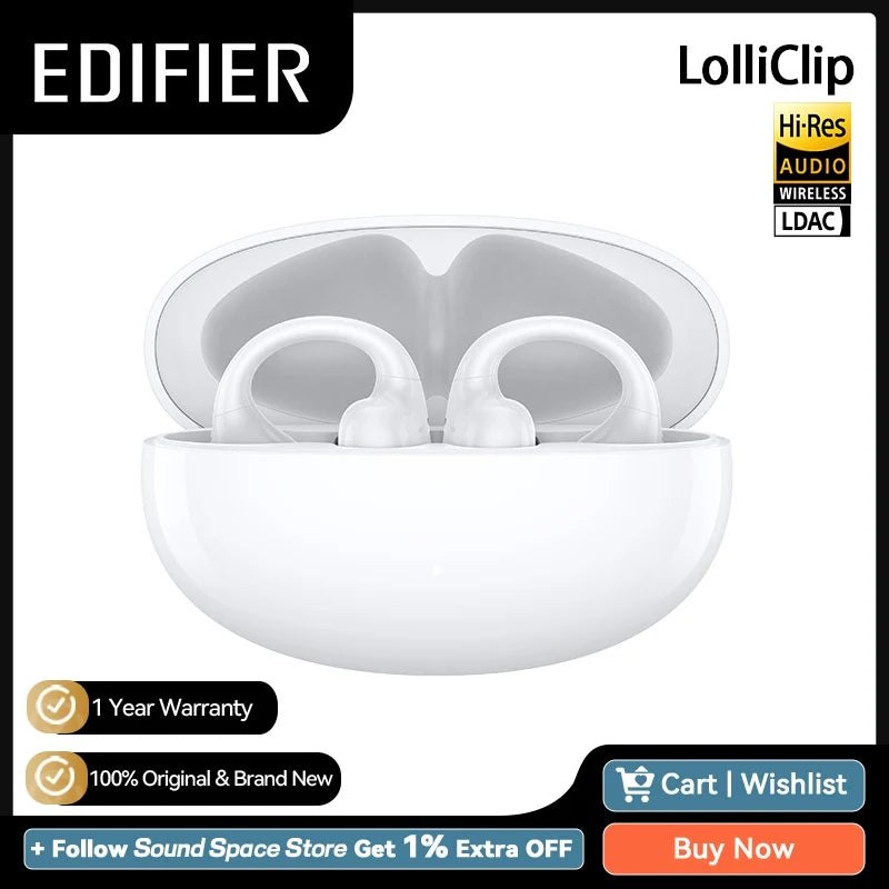 EDIFIER LolliClip Open-ear True Wireless Earbuds Multipoint Connection Adaptive ANC Earphone Hi-Res LDAC IP56 Bluetooth 5.4