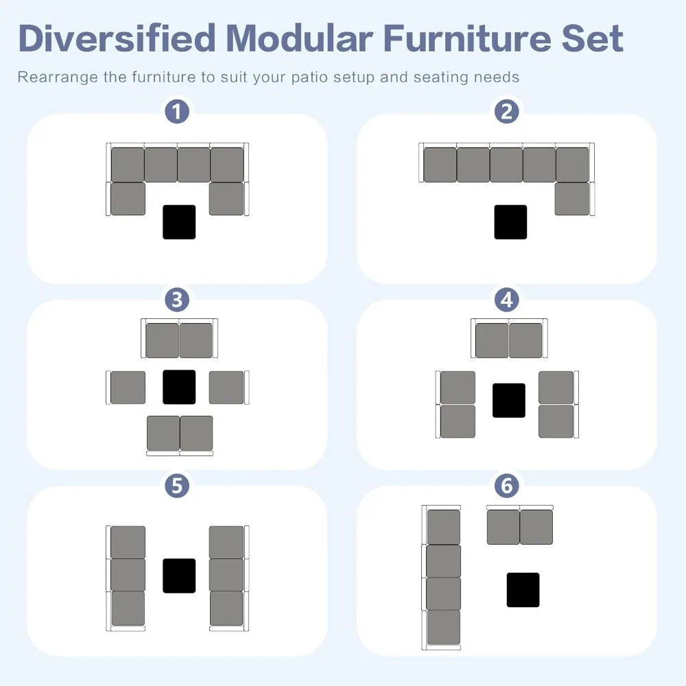 7-Piece Outdoor Rattan Sectional Sofa Set, Wicker Patio Furniture with Coffee Table, Grey Cushions, Patio, Customized