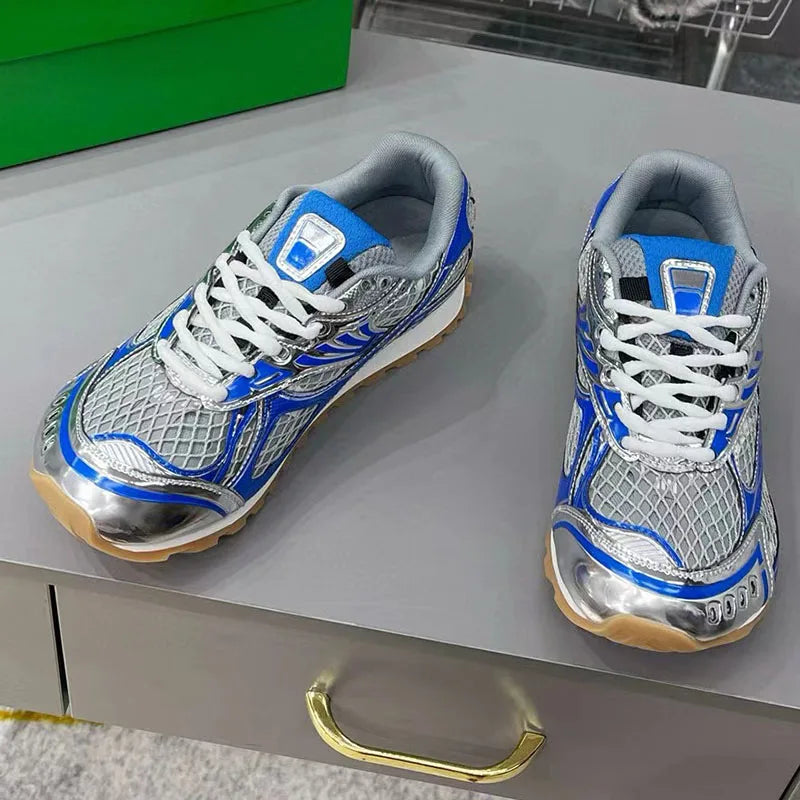 Street Fashion Top Qualitty Sneakers For Mens Hollow Air Mesh Laces Casual Shoes Unisex Genuine Leather Patchwork Tenis Feminino