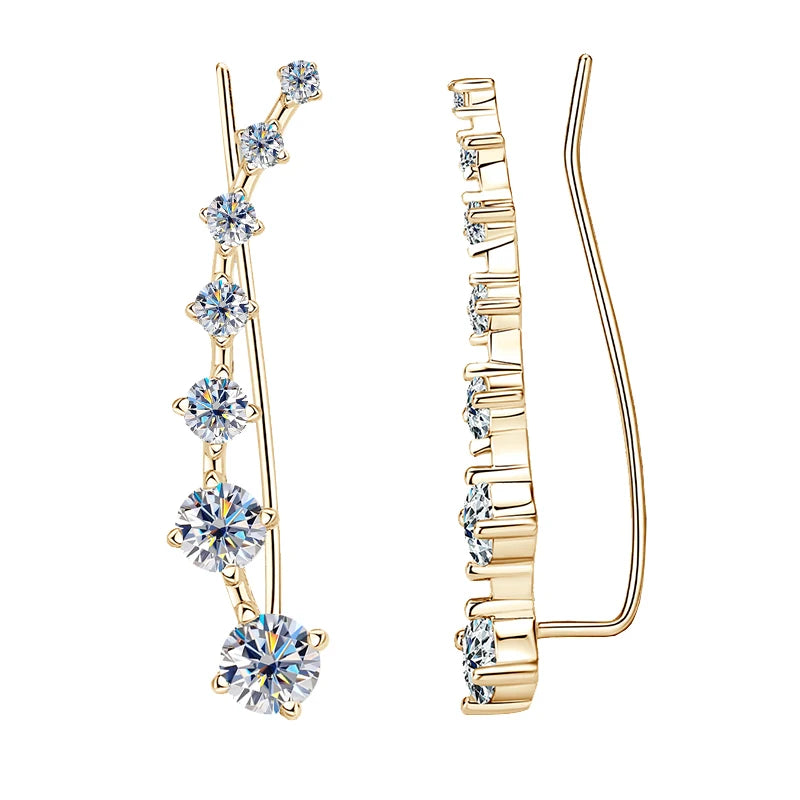 Full D Moissanite Earrings For Women Silver 925 Black/ White Diamond 7 Star Ear Cuffs Crawler Climber Earrings Unique Jewelry