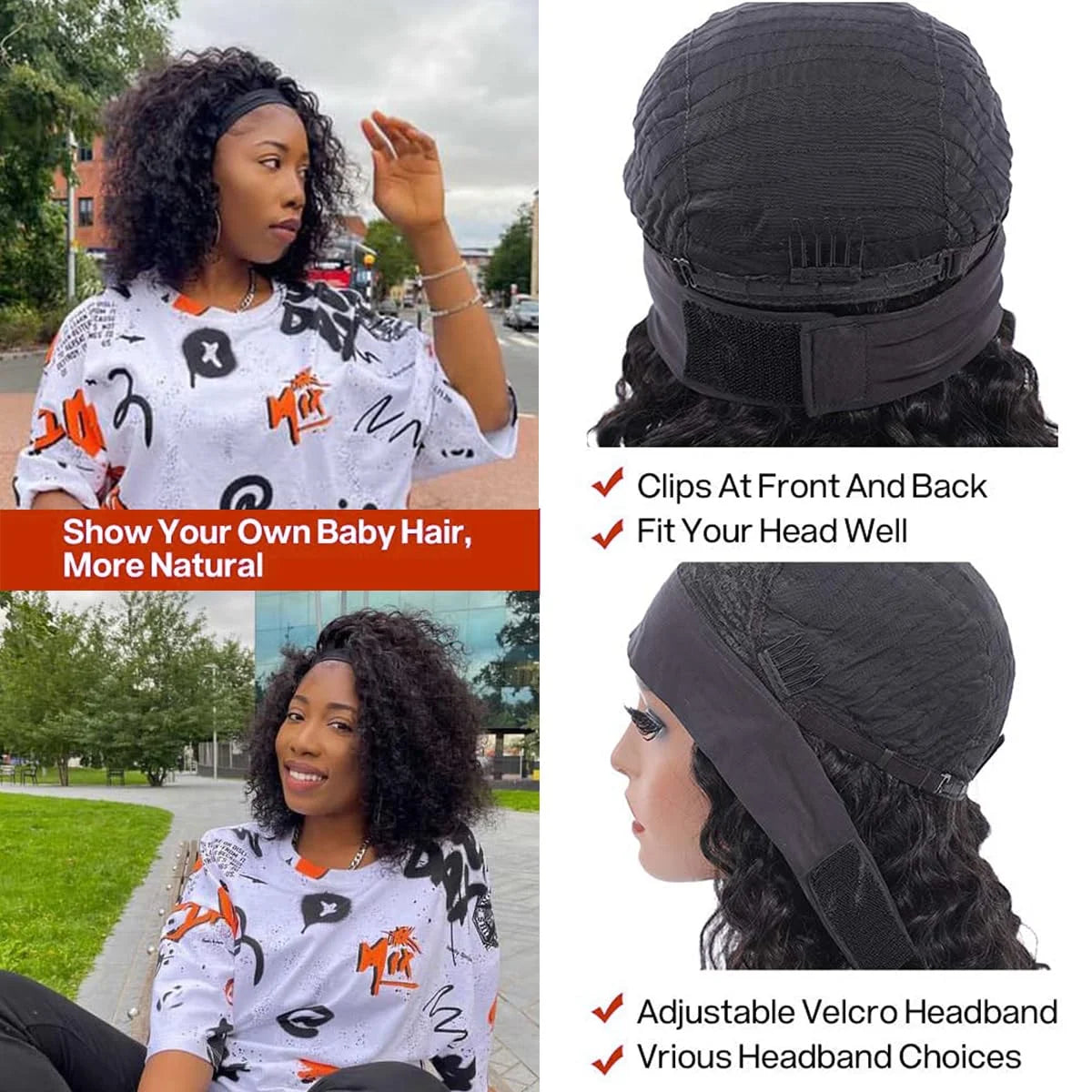 Curly Human Hair Wigs Glueless Wear and go Wigs Headband Wigs Human Hair Full Machine Made Wig Beginner Friendly Wigs