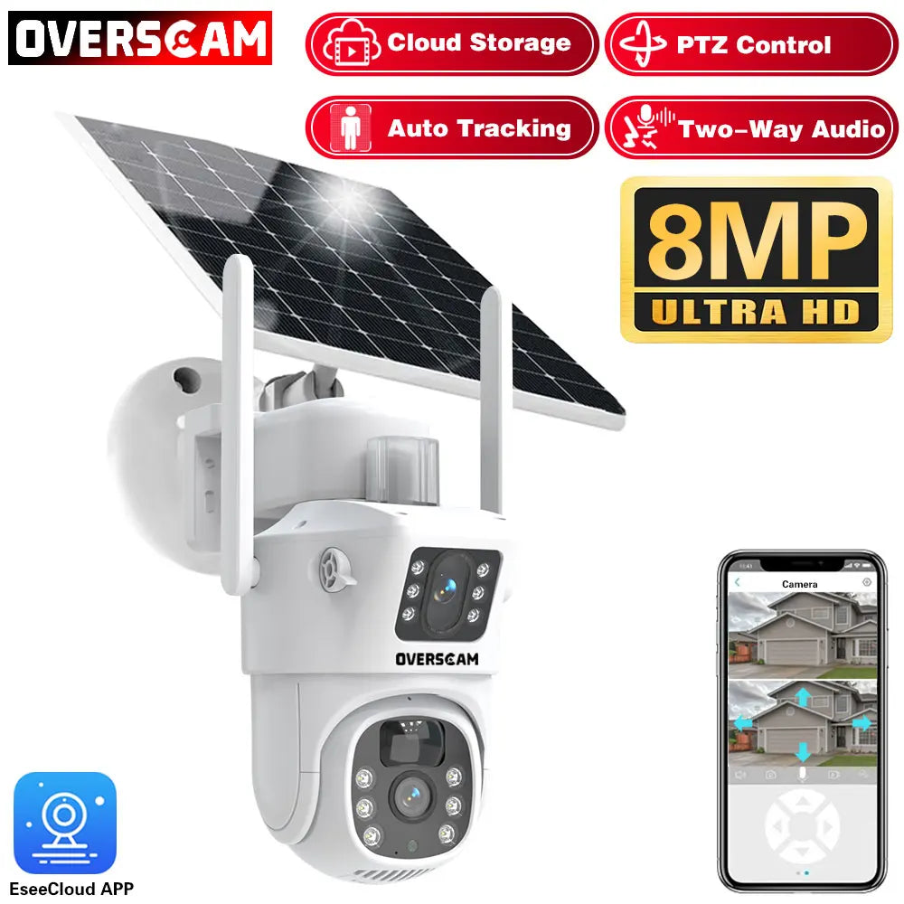 4K 8MP Solar PTZ Camera WIFI Dual Lens Security CCTV Zoom Humanoid Tracking Record Outdoor Wireless Surveillance Cam 128 TF Card